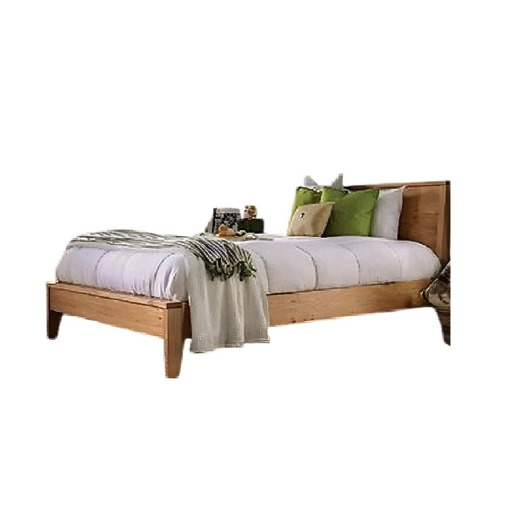Finn Queen Size Bed | Panel Headboard | Light Brown Hand-Sanded Wood