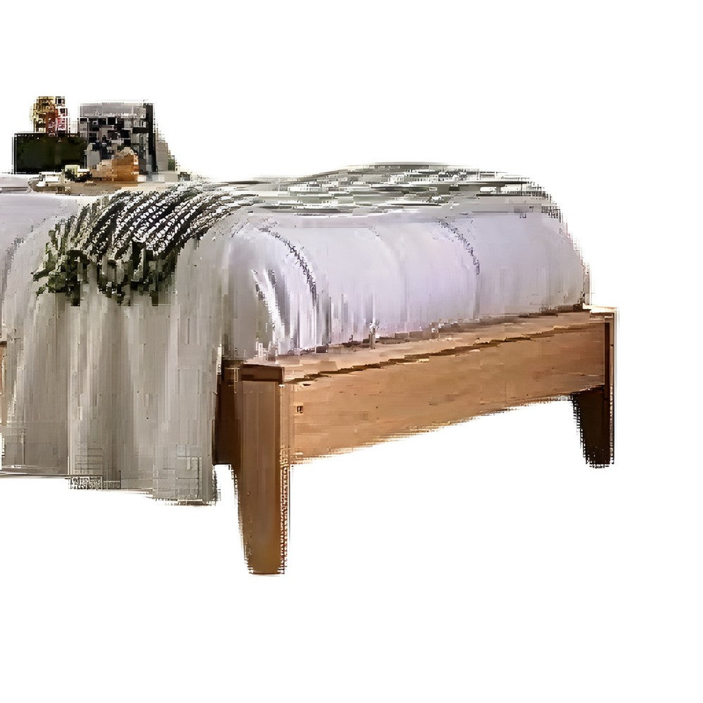 Finn Queen Size Bed | Panel Headboard | Light Brown Hand-Sanded Wood