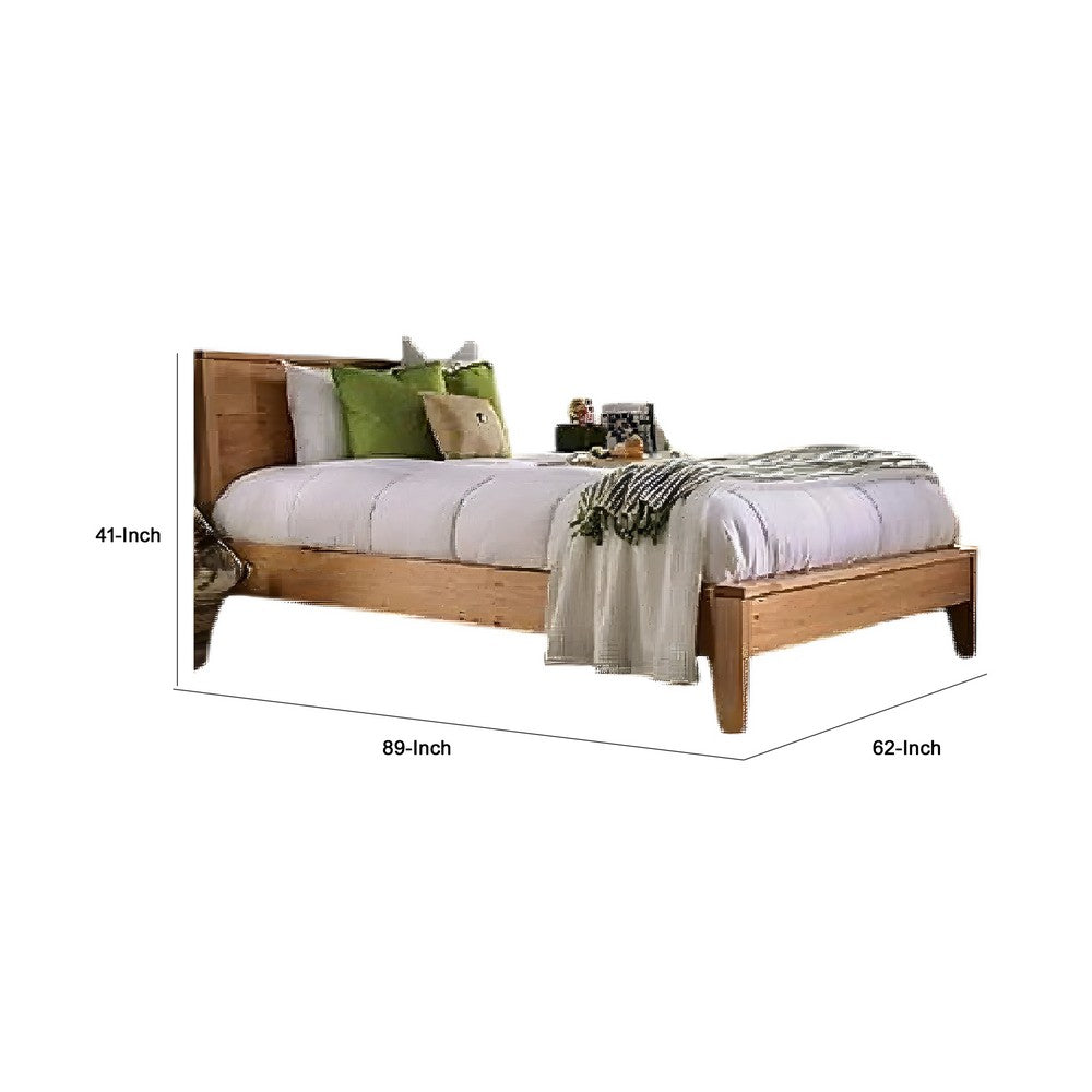 Finn Queen Size Bed | Panel Headboard | Light Brown Hand-Sanded Wood
