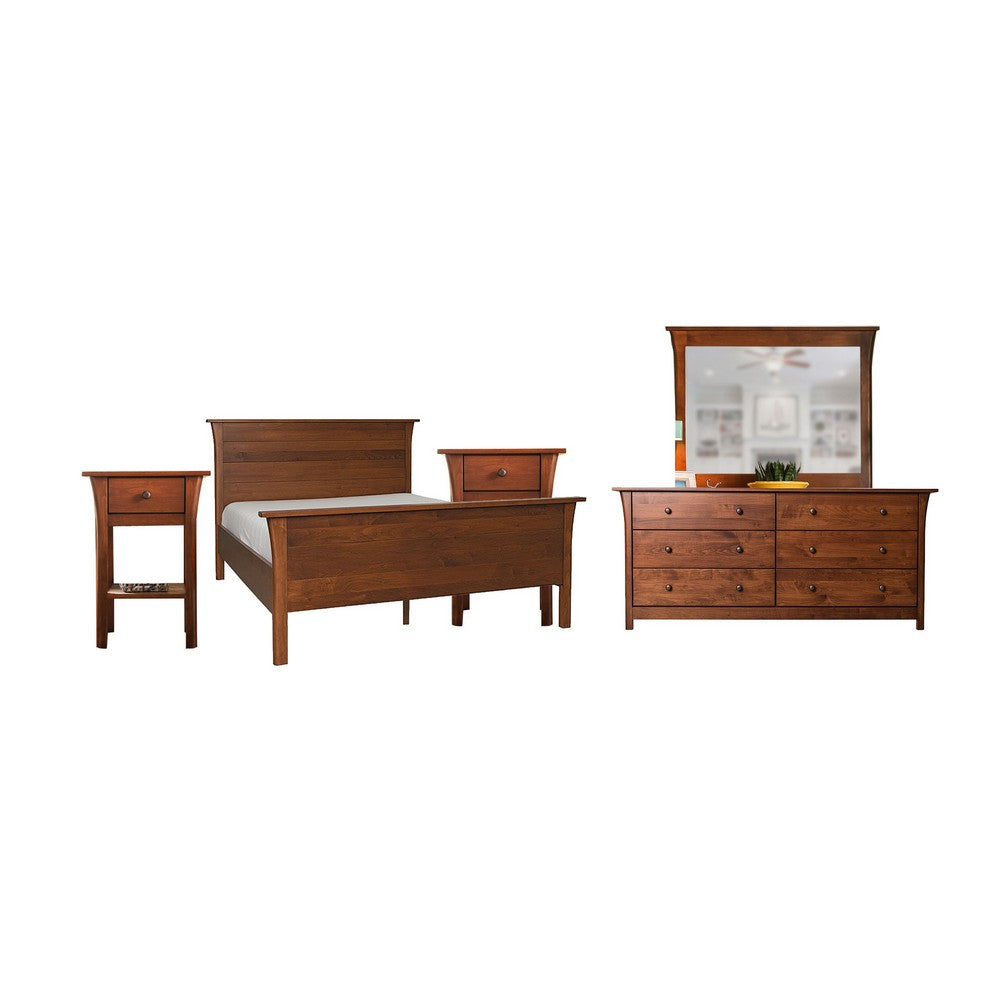 Erie 5pc Queen Bed Set | 2 Nightstands | Dresser | Cherry Brown Wood