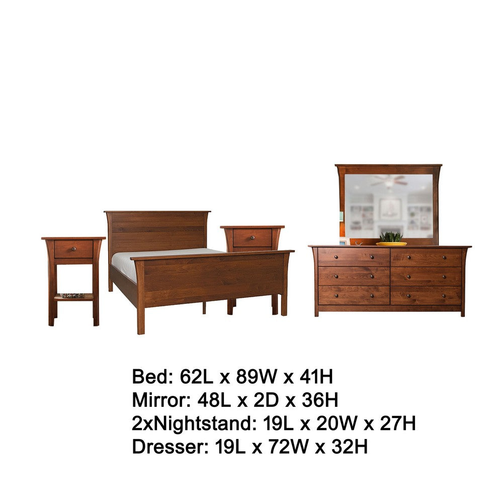 Erie 5pc Queen Bed Set | 2 Nightstands | Dresser | Cherry Brown Wood