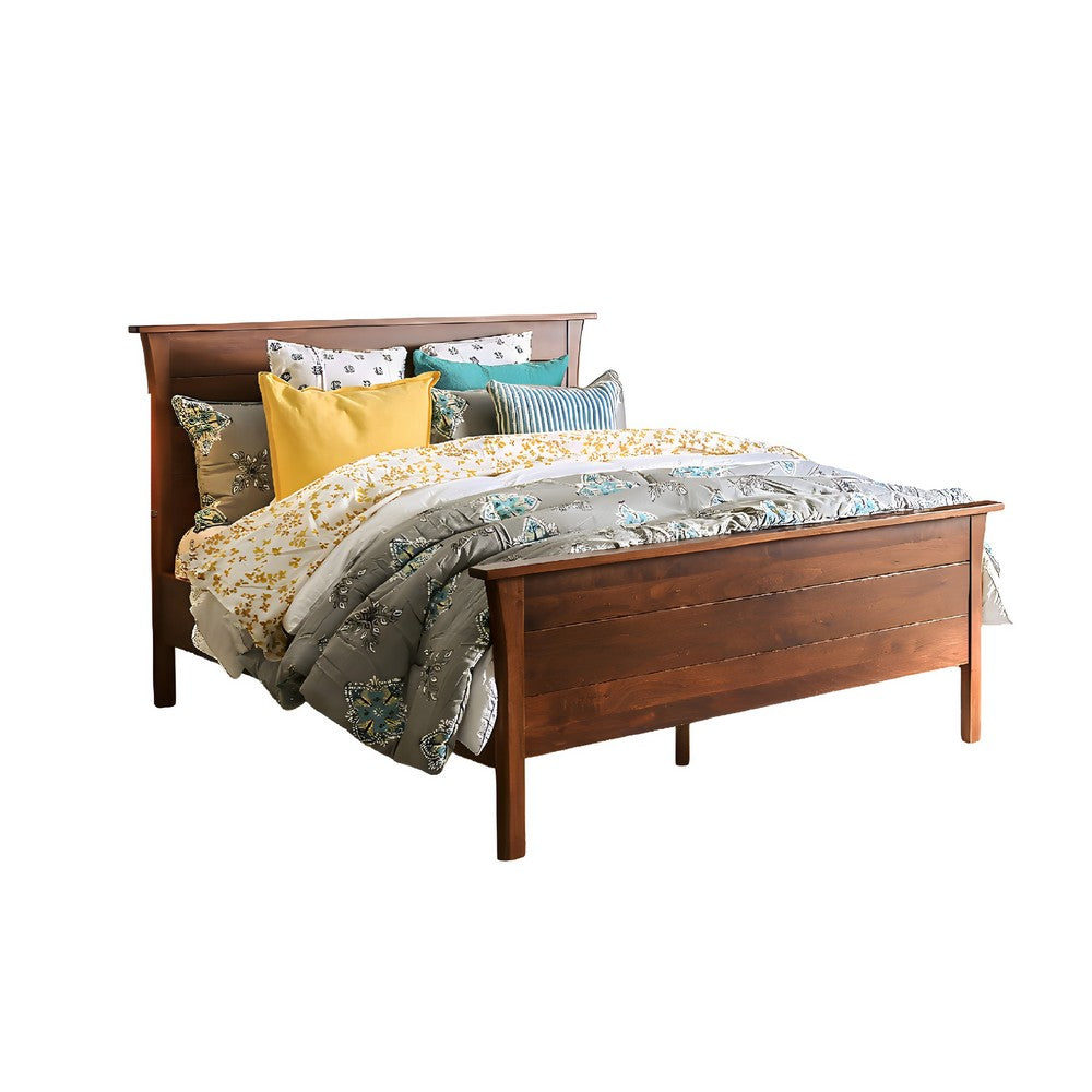 Erie Queen Bed | Panel Headboard Euro Slats | Cherry Brown Solid Wood