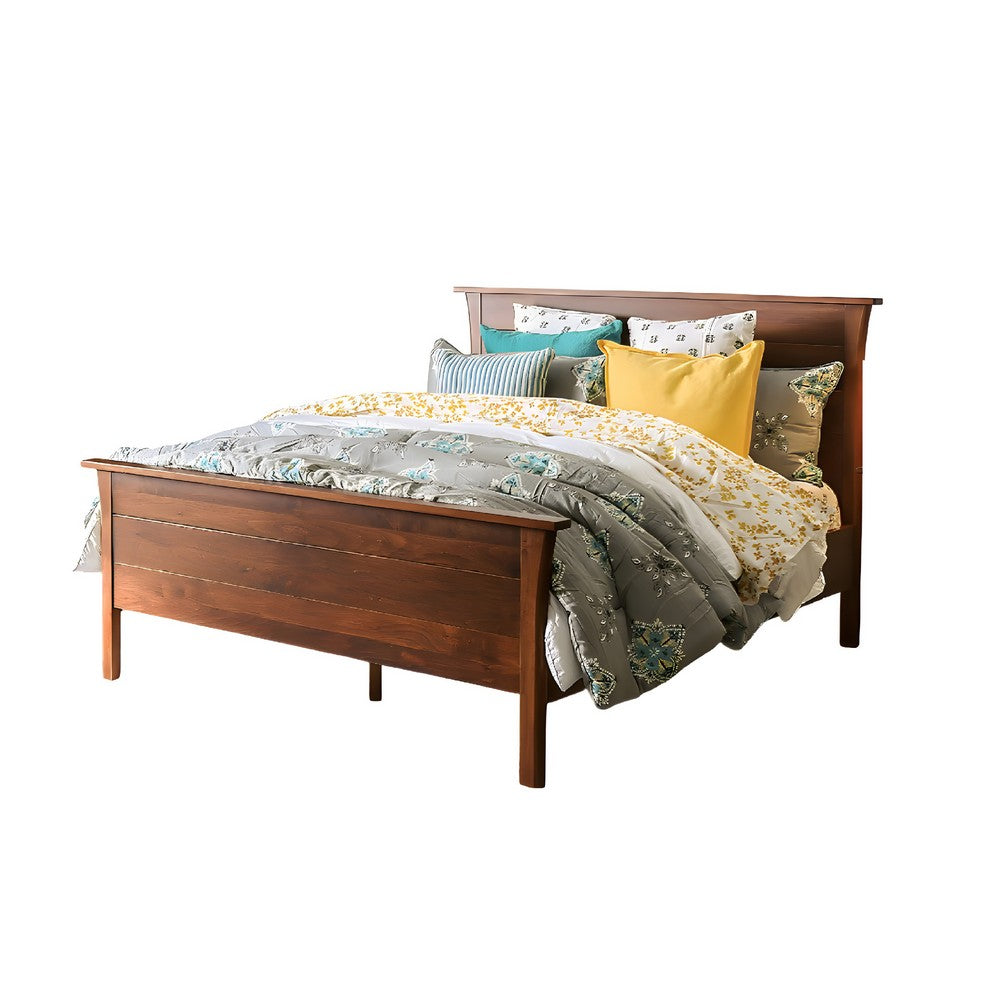 Erie Queen Bed | Panel Headboard Euro Slats | Cherry Brown Solid Wood