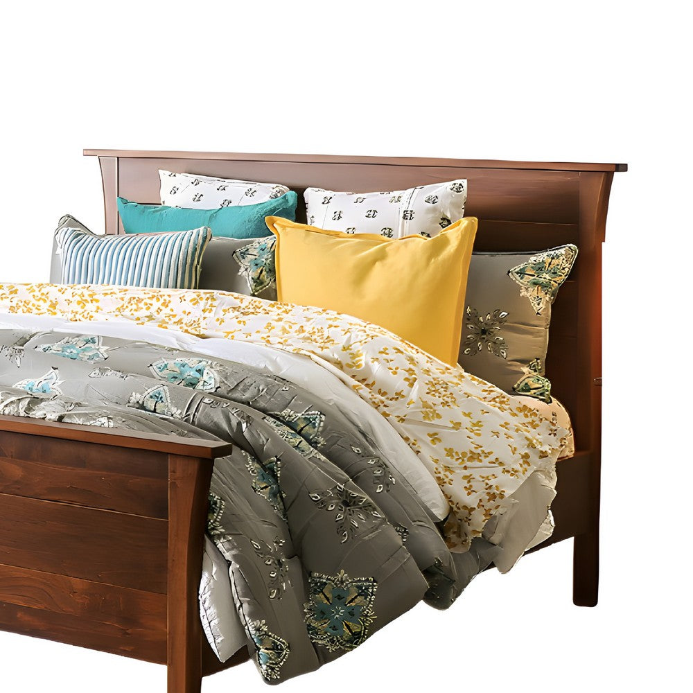 Erie Queen Bed | Panel Headboard Euro Slats | Cherry Brown Solid Wood