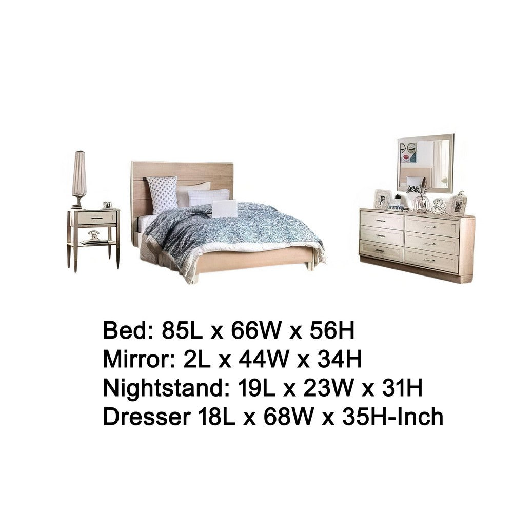 Flem 4pc Queen Bed Set | Nightstand | Dresser | Mirror | White Wood