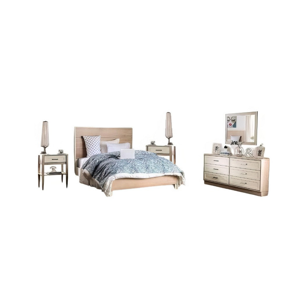 Flem 5pc Queen Bed Set | 2 Nightstand | Dresser | Mirror | White Wood