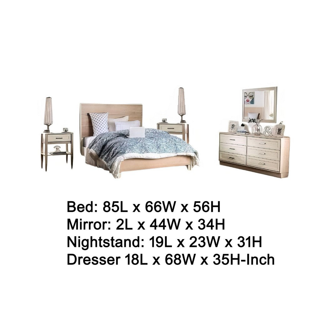 Flem 5pc Queen Bed Set | 2 Nightstand | Dresser | Mirror | White Wood