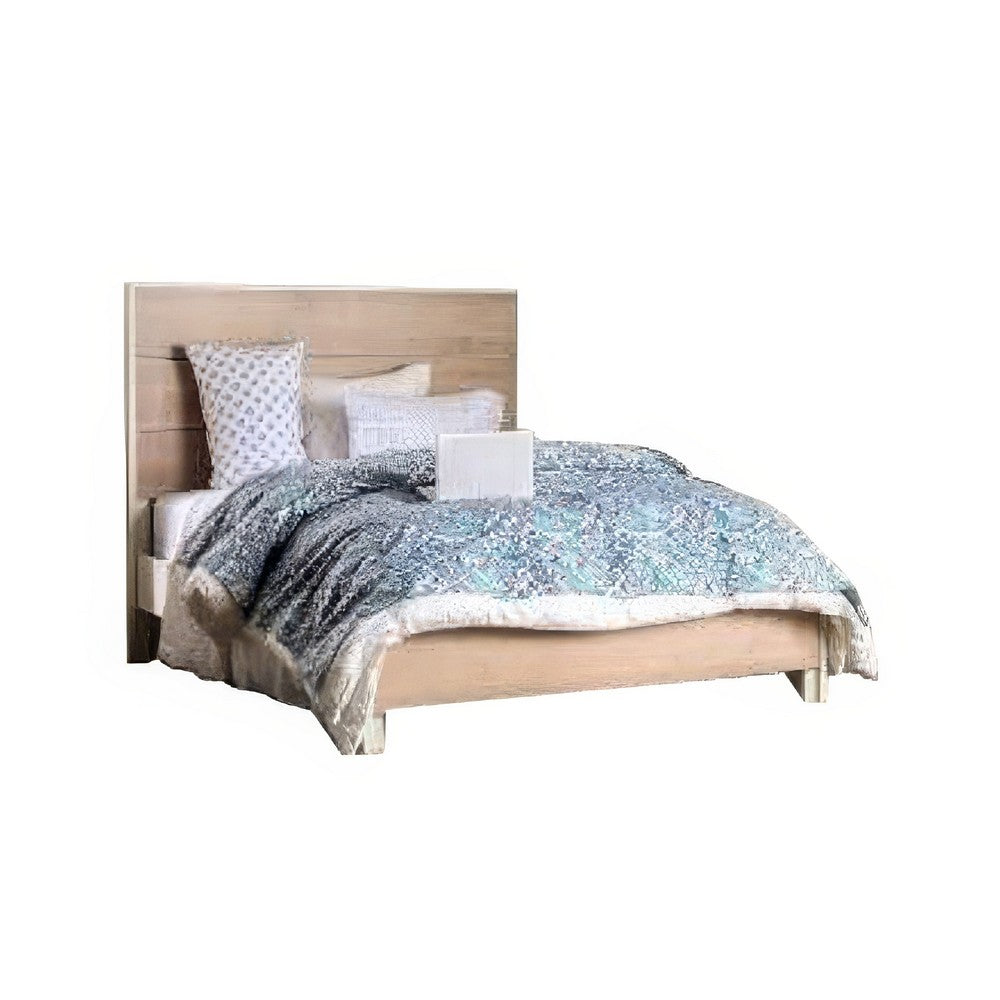 Flem Queen Size Bed | Horizontal Panel Headboard | White Solid Wood
