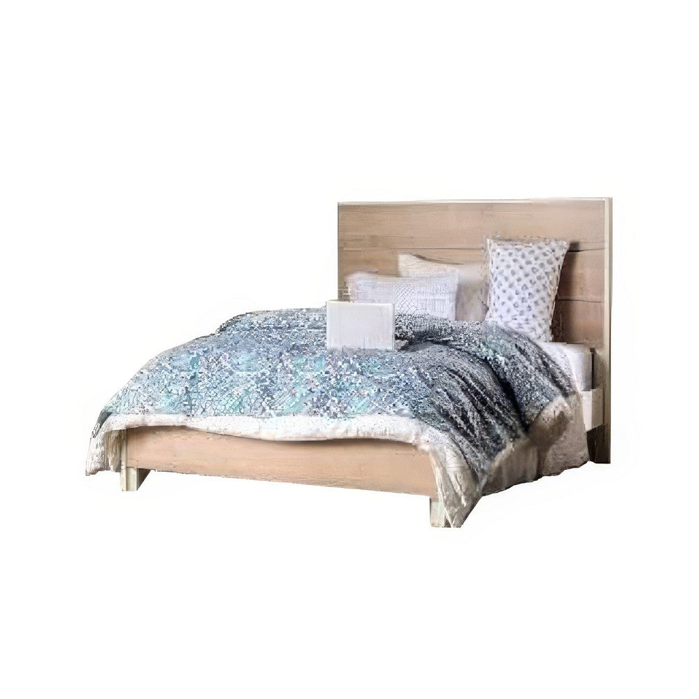 Flem Queen Size Bed | Horizontal Panel Headboard | White Solid Wood