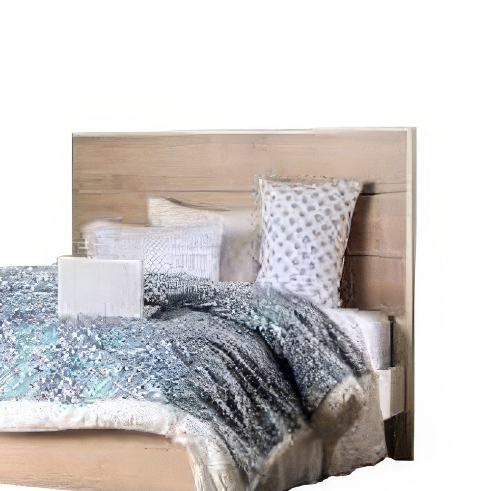 Flem Queen Size Bed | Horizontal Panel Headboard | White Solid Wood