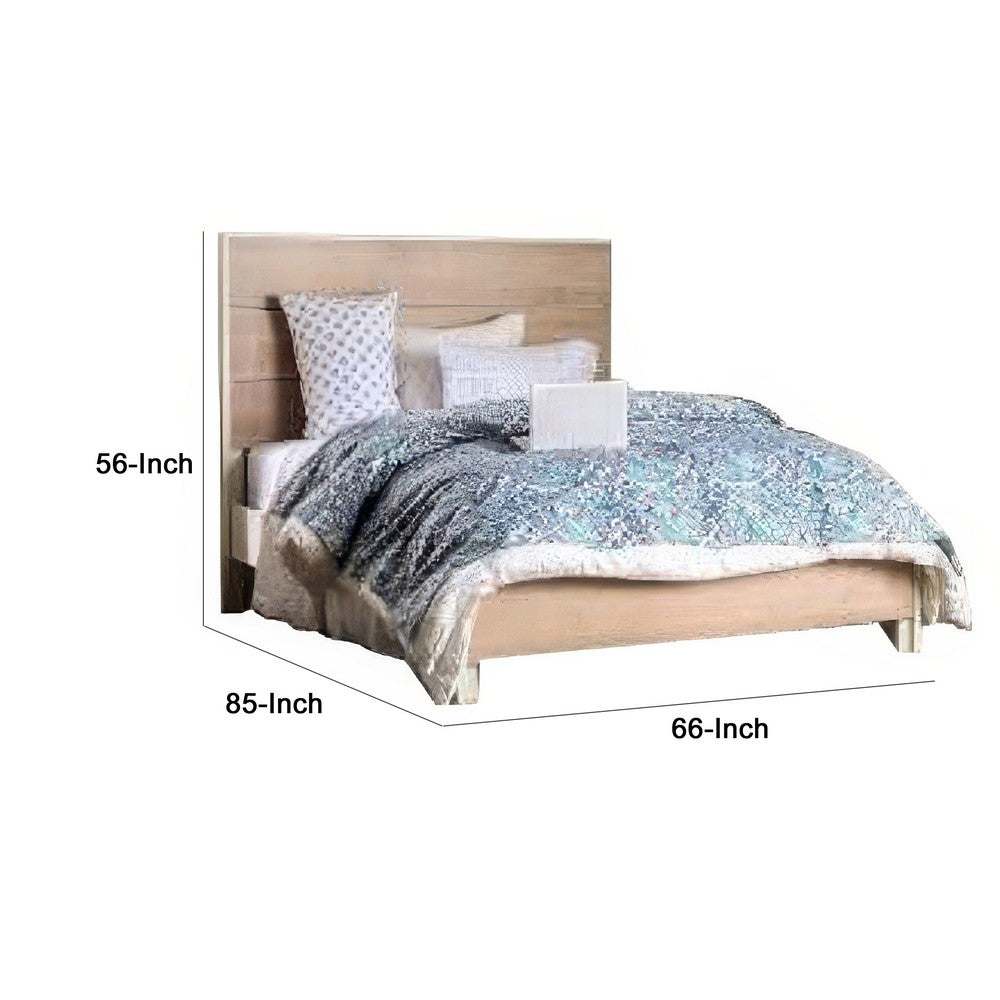 Flem Queen Size Bed | Horizontal Panel Headboard | White Solid Wood