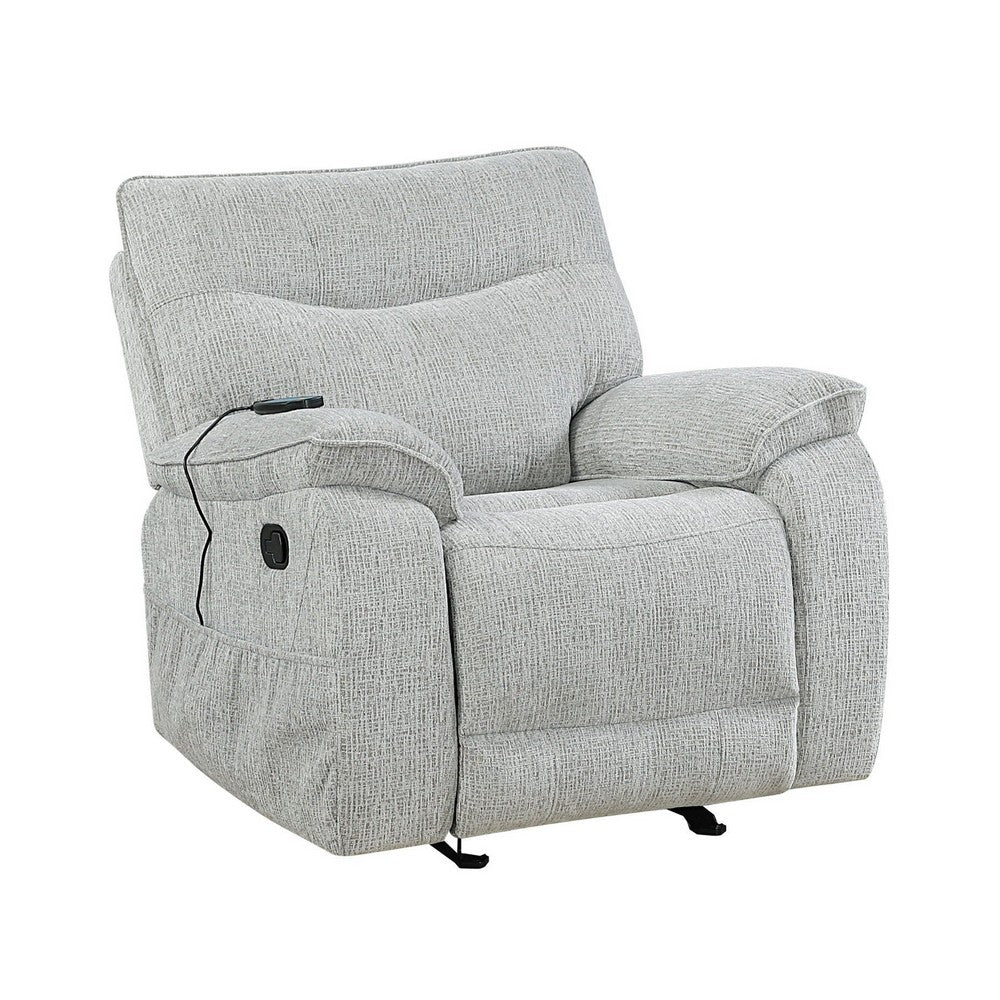 Chela Power Recliner Chair w Massage | Foam Gray Polyester | USB Ports