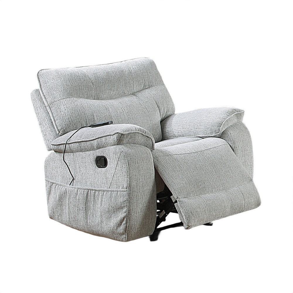 Chela Power Recliner Chair w Massage | Foam Gray Polyester | USB Ports