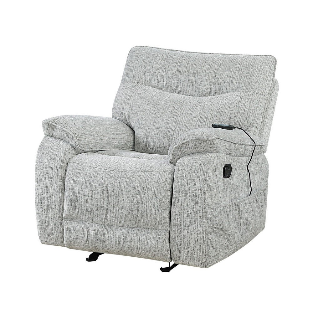 Chela Power Recliner Chair w Massage | Foam Gray Polyester | USB Ports