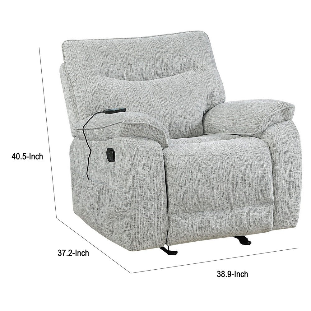 Chela Power Recliner Chair w Massage | Foam Gray Polyester | USB Ports