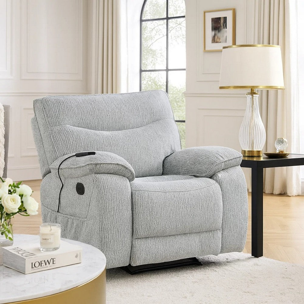 Chela Power Recliner Chair w Massage | Foam Gray Polyester | USB Ports