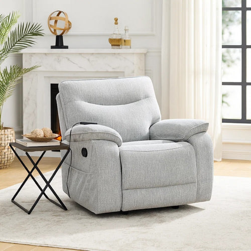Chela Power Recliner Chair w Massage | Foam Gray Polyester | USB Ports