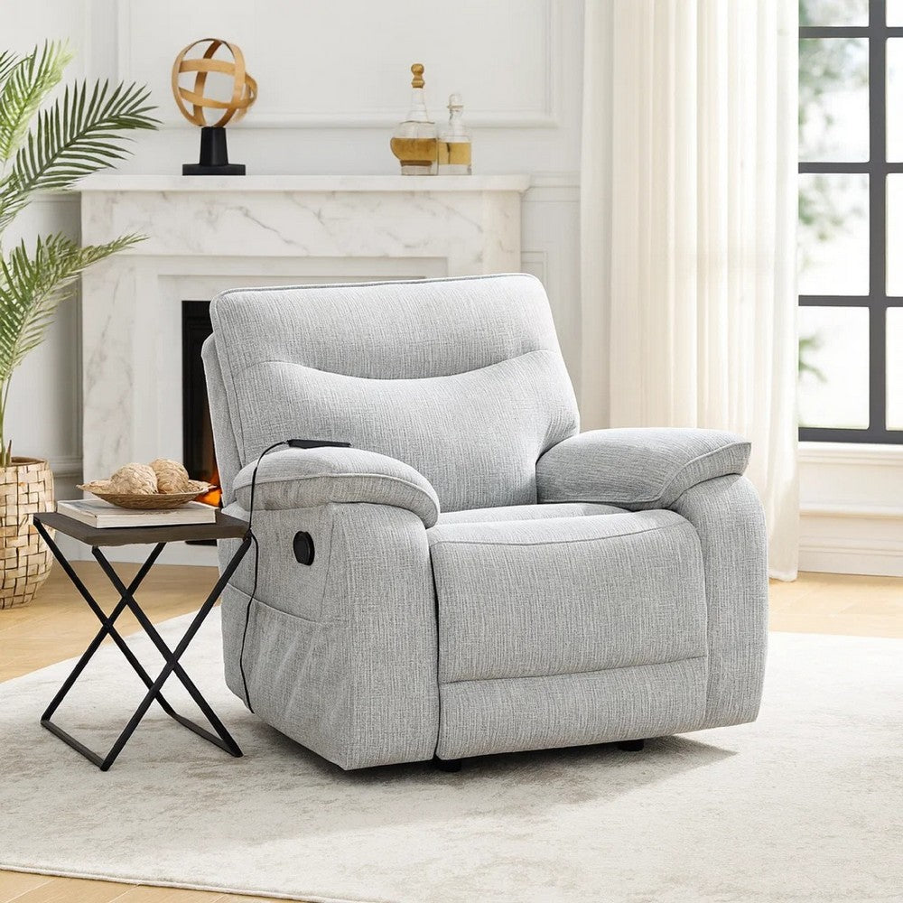 Chela Power Recliner Chair w Massage | Foam Gray Polyester | USB Ports