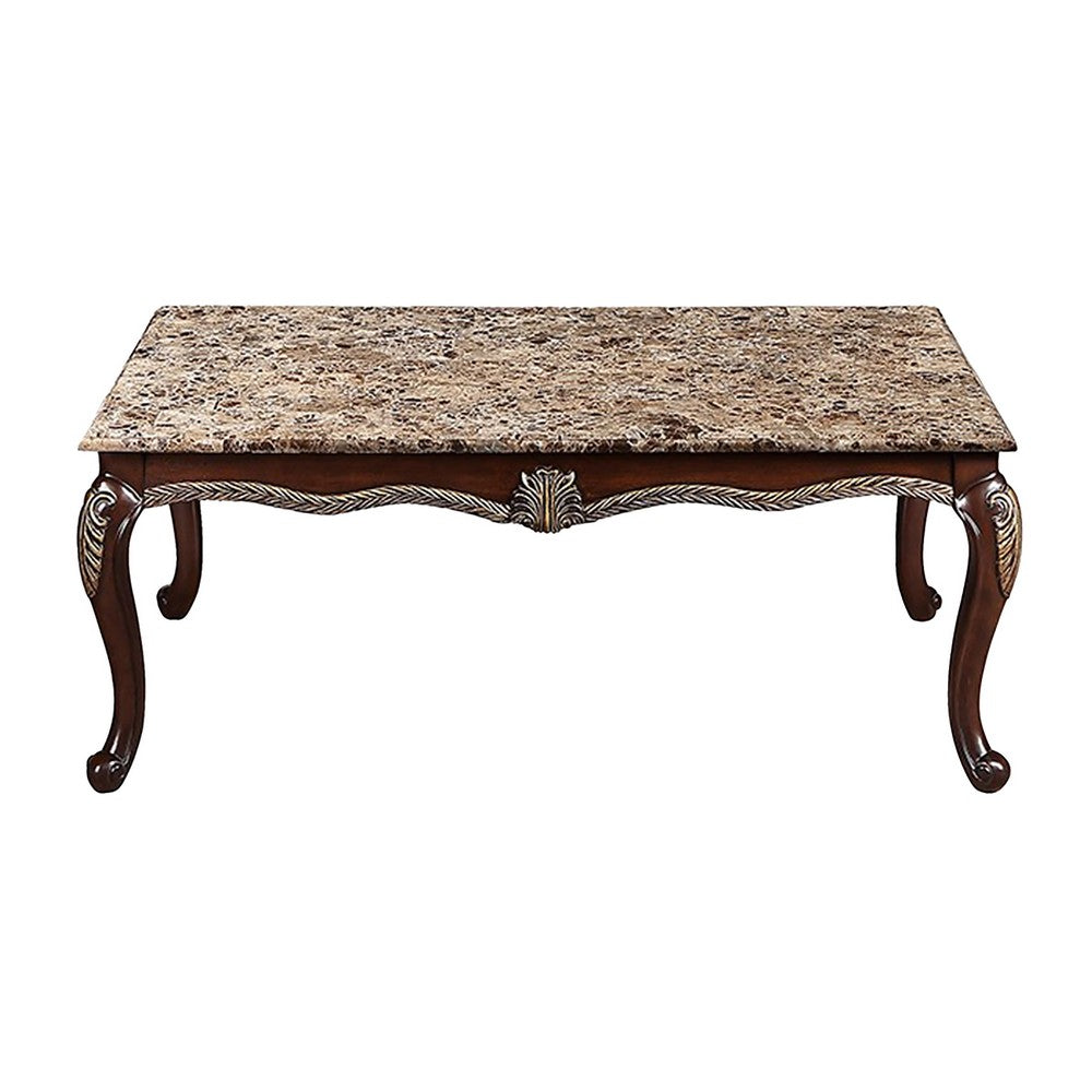 Liana Marble Coffee Table | Cherry Brown Pine Wood | Rectangular 52"