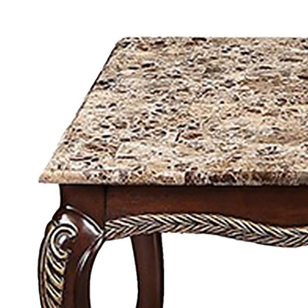 Liana Marble Coffee Table | Cherry Brown Pine Wood | Rectangular 52"