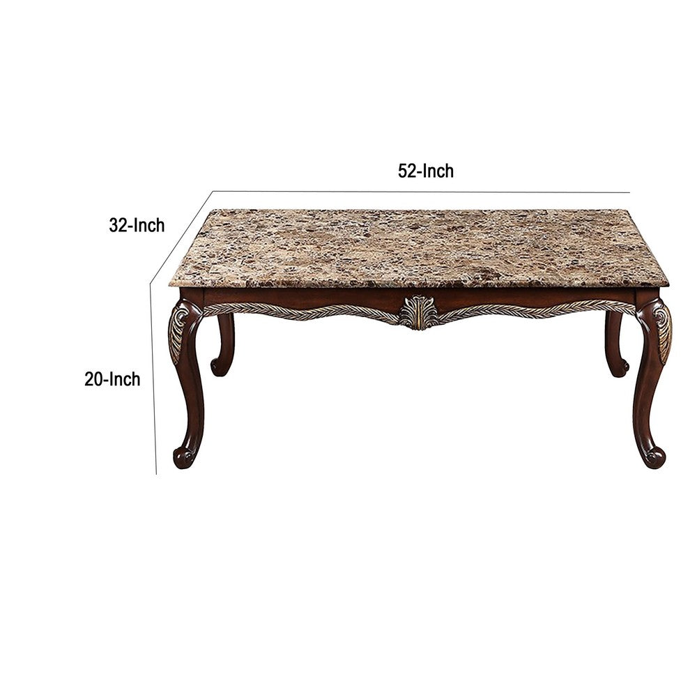 Liana Marble Coffee Table | Cherry Brown Pine Wood | Rectangular 52"