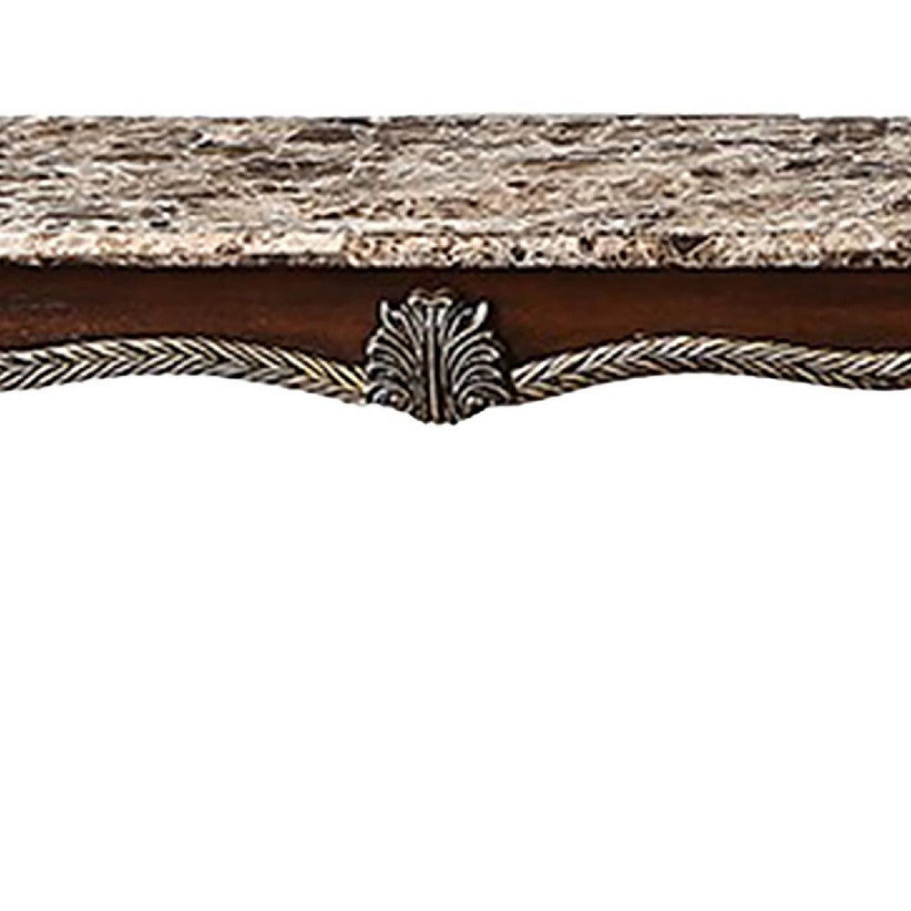 Liana Marble Console Table | Cherry Brown Pine Wood | Rectangular 52"