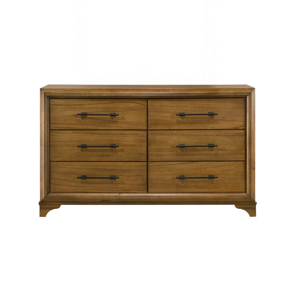Tey Wide Dresser | 6 Spacious Drawers | Honey Brown Rubberwood