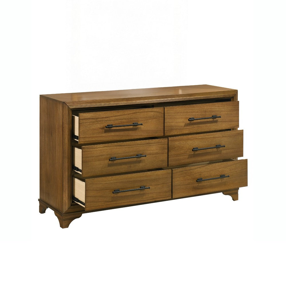 Tey Wide Dresser | 6 Spacious Drawers | Honey Brown Rubberwood