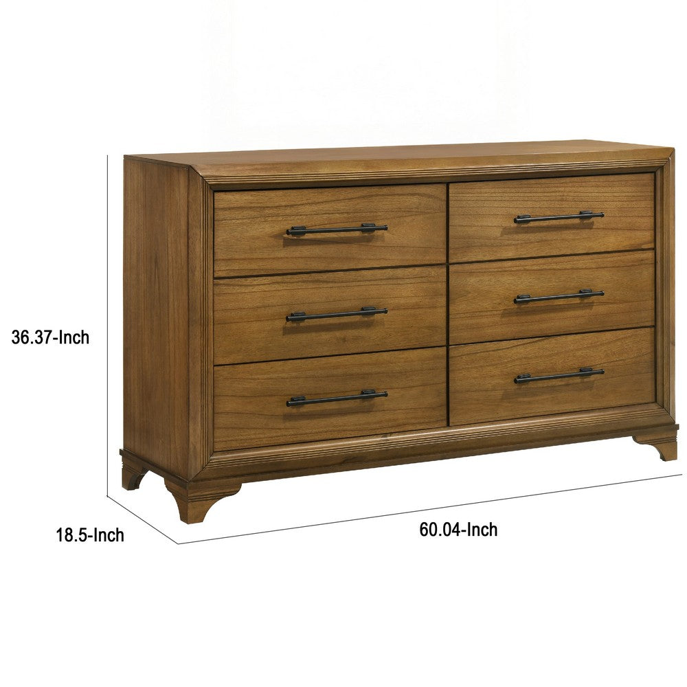 Tey Wide Dresser | 6 Spacious Drawers | Honey Brown Rubberwood