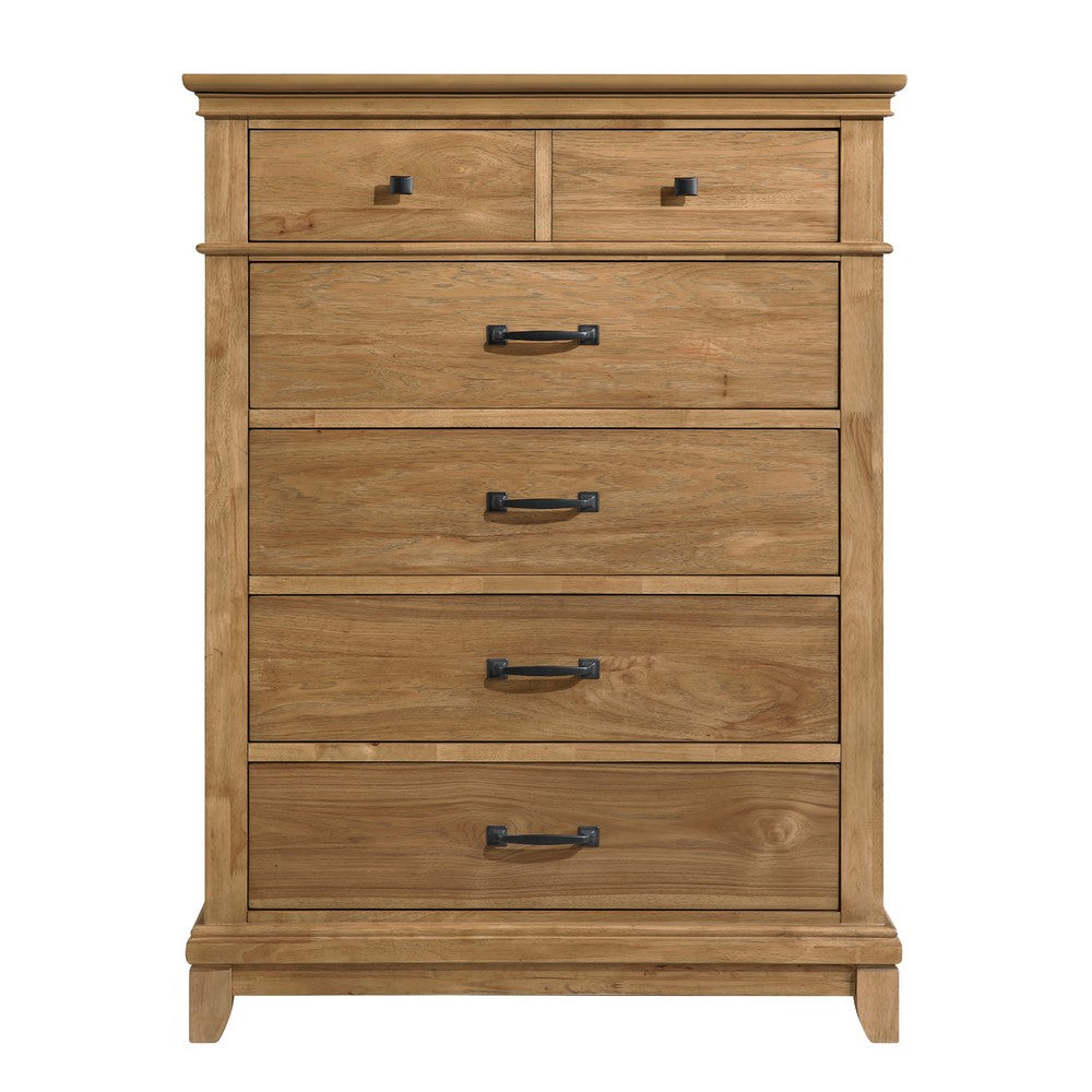 Seny Tall Dresser Chest | Natural Honey Brown Rubberwood | 5 Drawers