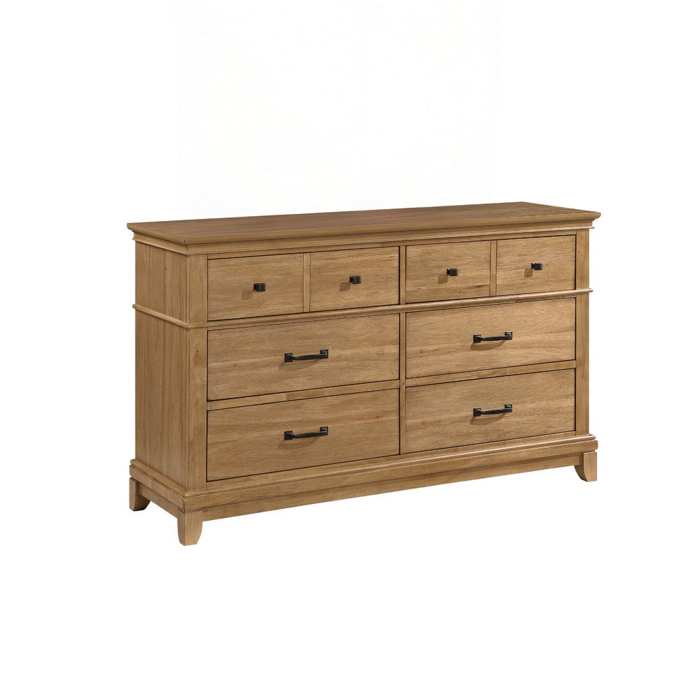Seny Wide Dresser | Natural Honey Brown Rubberwood | 6 Drawers