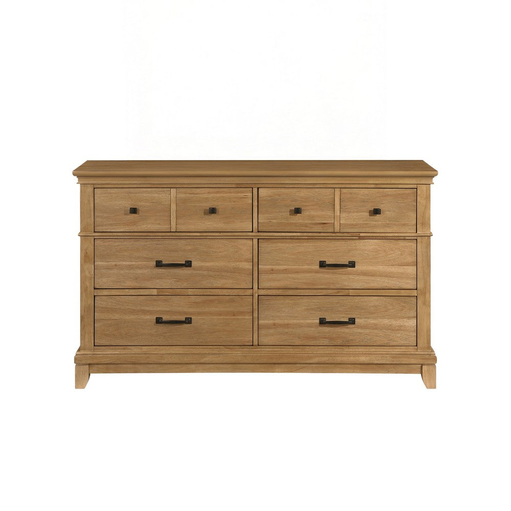 Seny Wide Dresser | Natural Honey Brown Rubberwood | 6 Drawers