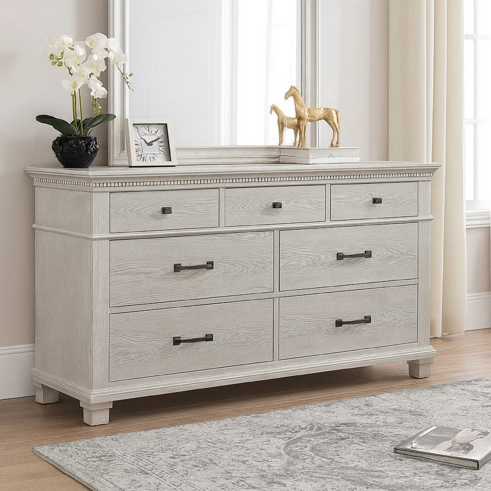 Avy Wide Dresser | Light Mist Gray Pine Wood | 7 Spacious Drawers