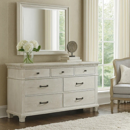 Avy Wide Dresser | Light Mist Gray Pine Wood | 7 Spacious Drawers