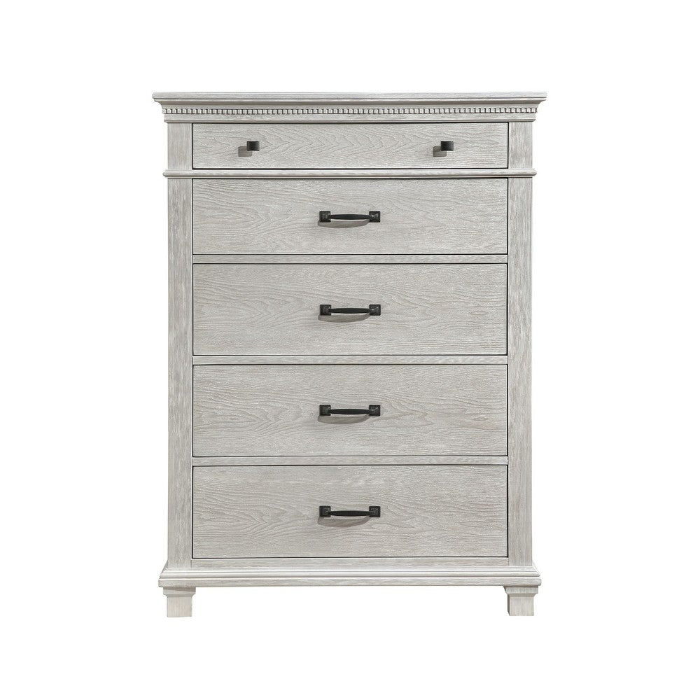 Avy Tall Dresser Chest | Light Mist Gray Pine Wood | 5 Spacious Drawers