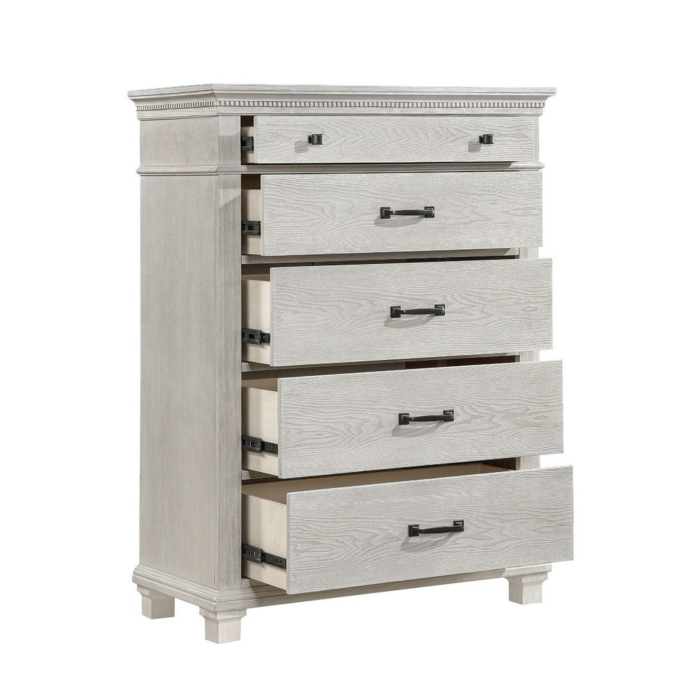 Avy Tall Dresser Chest | Light Mist Gray Pine Wood | 5 Spacious Drawers