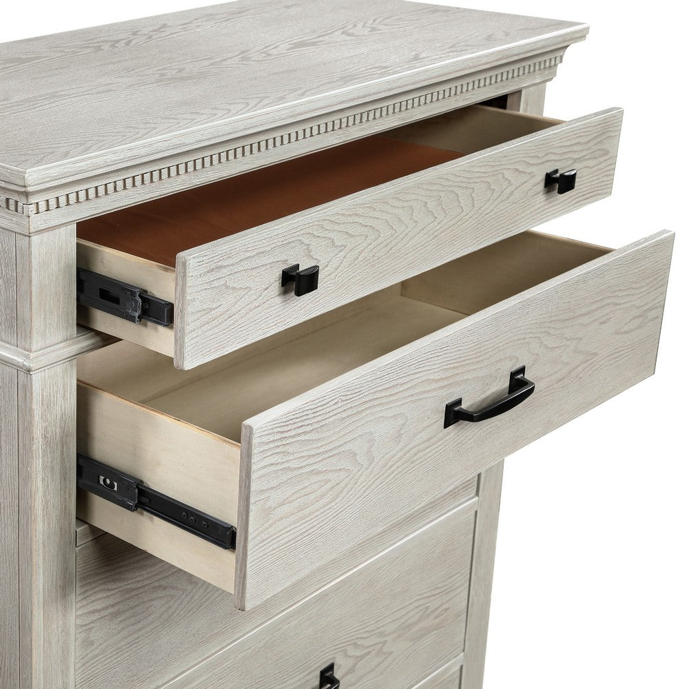 Avy Tall Dresser Chest | Light Mist Gray Pine Wood | 5 Spacious Drawers