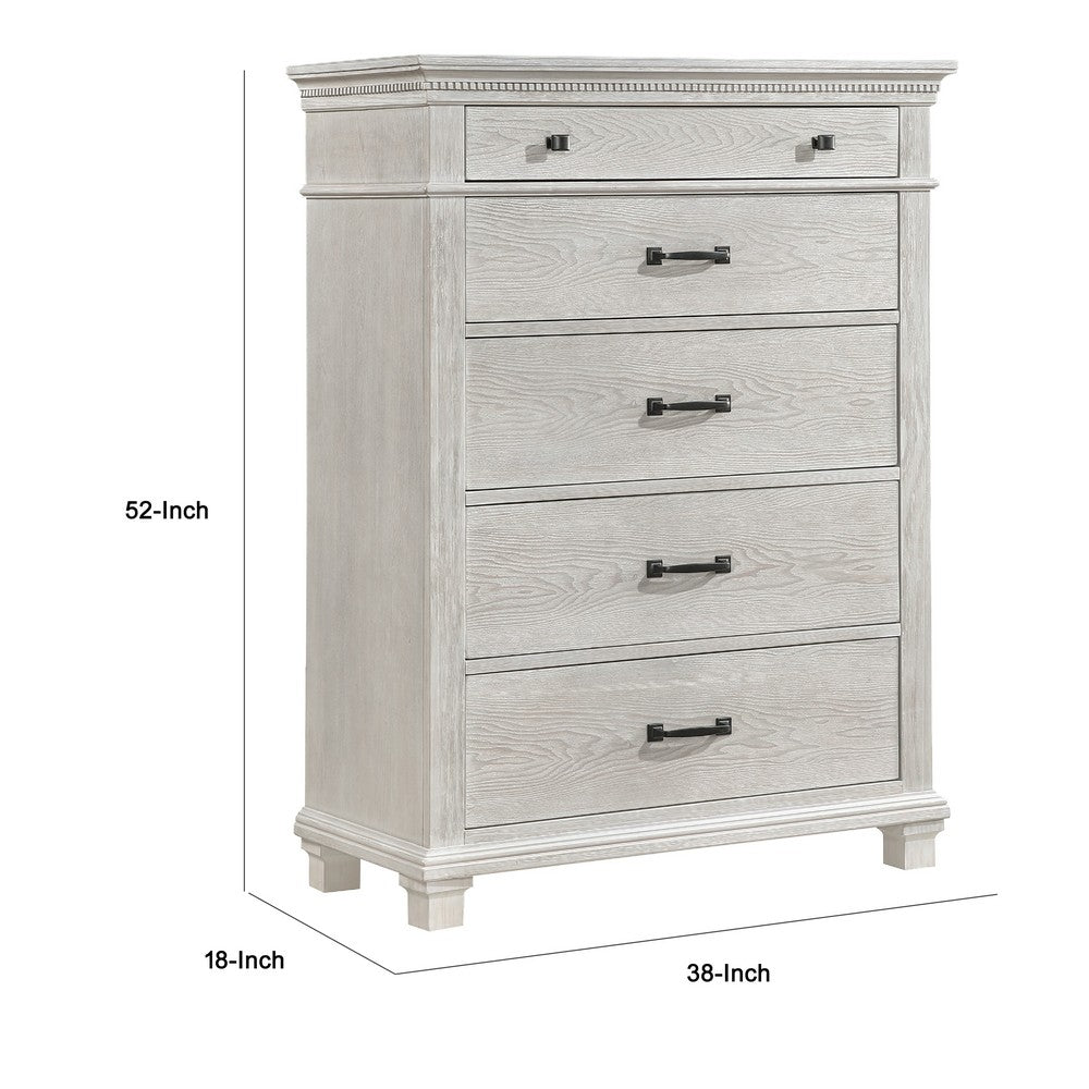 Avy Tall Dresser Chest | Light Mist Gray Pine Wood | 5 Spacious Drawers