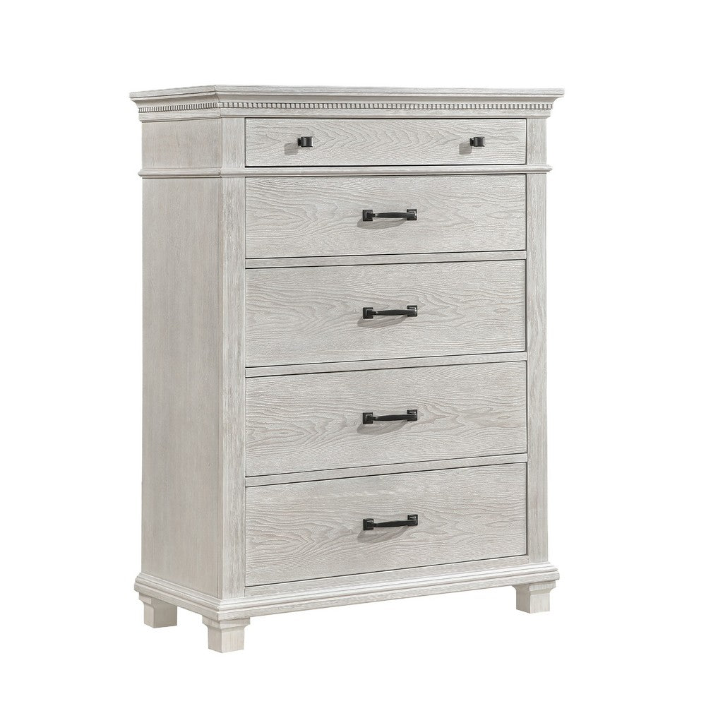 Avy Tall Dresser Chest | Light Mist Gray Pine Wood | 5 Spacious Drawers