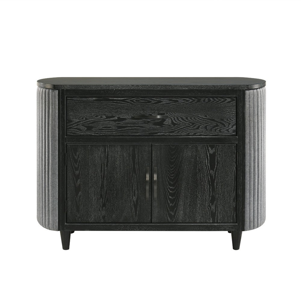 Sevy Sideboard Buffet Console w Retro Fabric | Black & Gray | 52"