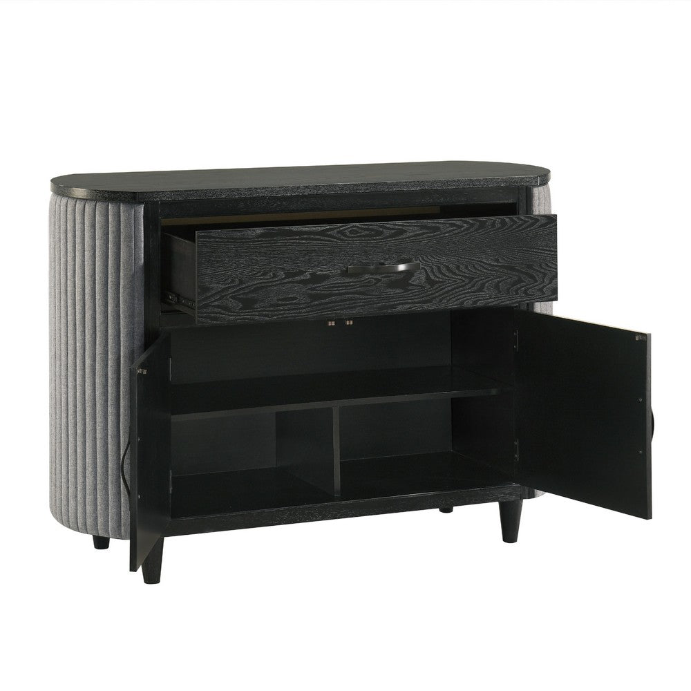 Sevy Sideboard Buffet Console w Retro Fabric | Black & Gray | 52"