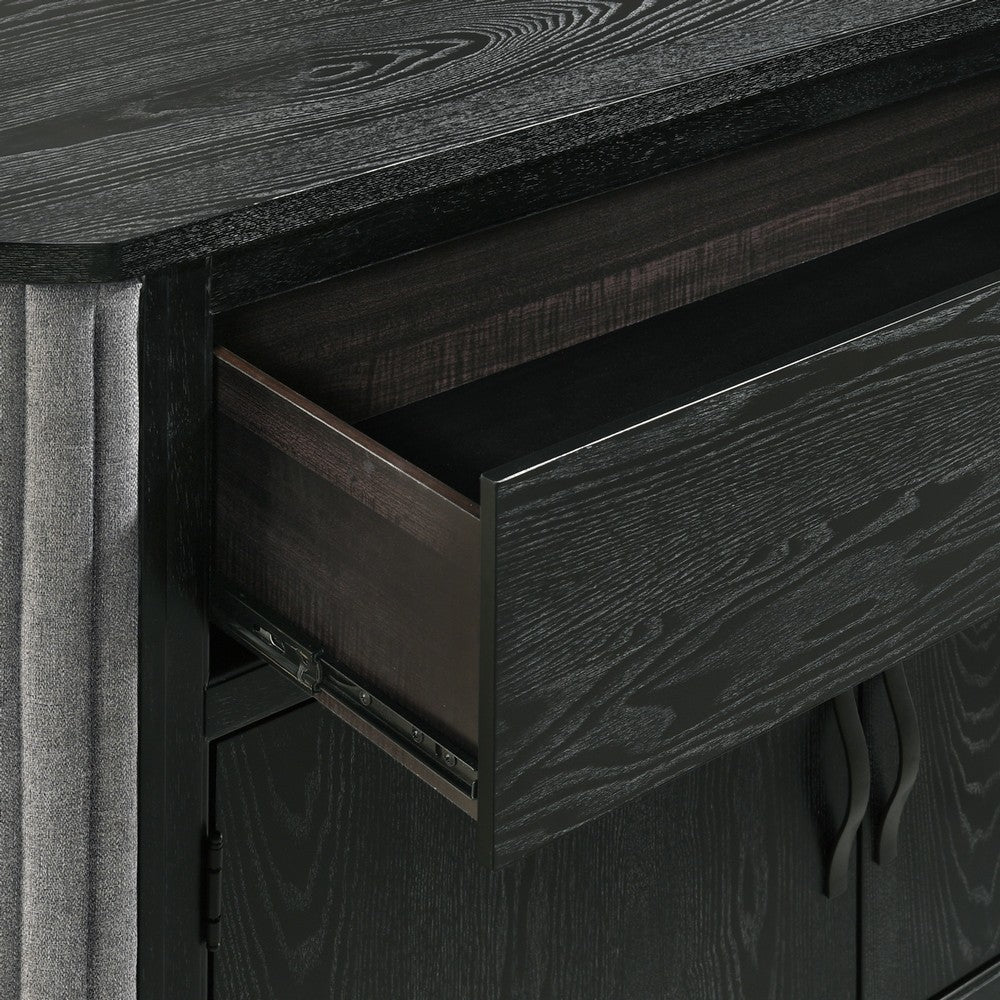 Sevy Sideboard Buffet Console w Retro Fabric | Black & Gray | 52"