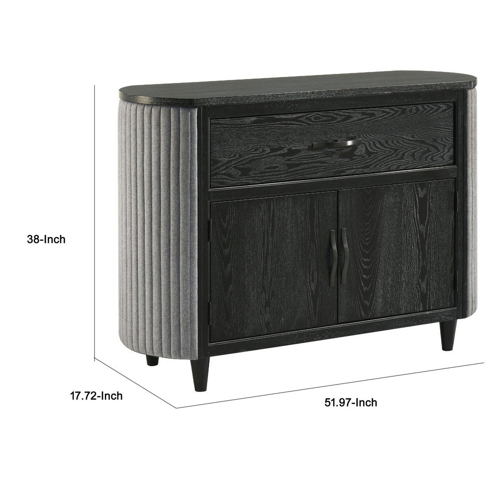 Sevy Sideboard Buffet Console w Retro Fabric | Black & Gray | 52"