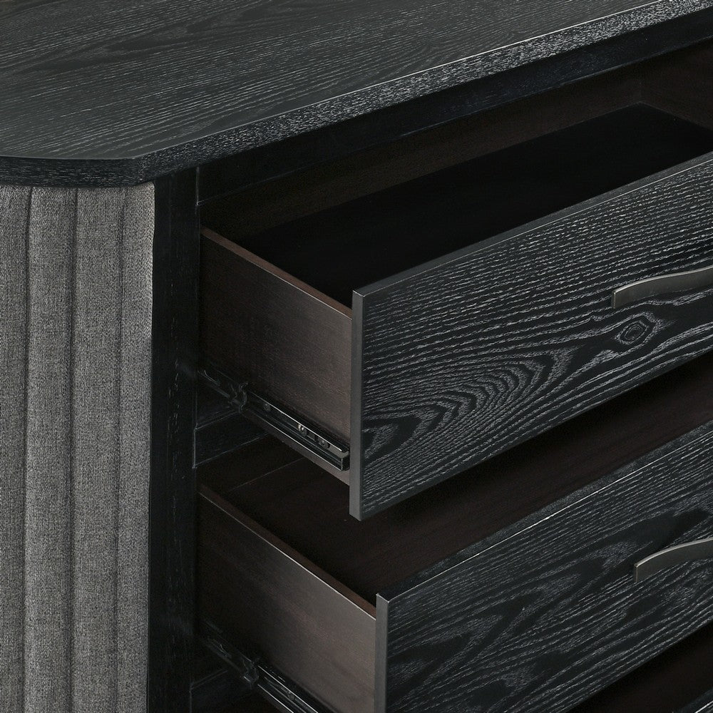 Sevy Wide Dresser w Retro Fabric | Black & Gray | 6 Drawers