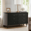 Sevy Wide Dresser w Retro Fabric | Black & Gray | 6 Drawers