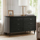 Sevy Wide Dresser w Retro Fabric | Black & Gray | 6 Drawers