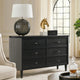 Sevy Wide Dresser w Retro Fabric | Black & Gray | 6 Drawers