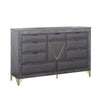 Semy Wide Dresser | 10 Drawers | 1 Cabinet | Charcoal Gray Wood | Gold