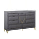Semy Wide Dresser | 10 Drawers | 1 Cabinet | Charcoal Gray Wood | Gold