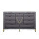 Semy Wide Dresser | 10 Drawers | 1 Cabinet | Charcoal Gray Wood | Gold